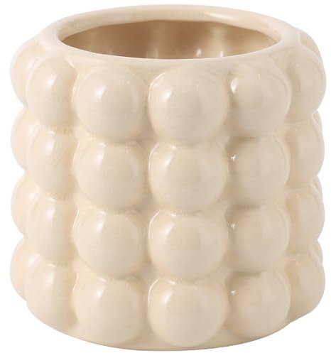 yanwe1 Bubble Keramik Pflanzgefäß 5 Zoll Keramik Pflanztopf mit Drainagelöchern Indoor Pflanztopf Sukkulenten Orchidee Blumentopf Blumentopf für Outdoor Garten (Beige)