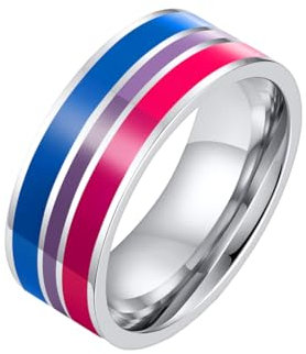 PAMTIER MäNner 8mm Edelstahl Emaille Regenbogen LGBT Stolz Ring FüR Lesbische Homosexuell LGBTQ Hochzeit Band Bisexuell 65 (20.7)