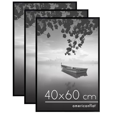 Americanflat Lot 3 Cadres Photo Noir - Cadre 40x60 cm avec Encadrement Fin - Vitre Plexiglas - Matériel de Suspension Intégré pour Mur - Suspension Horizontale ou Verticale