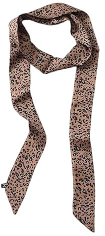 Damen Satin Gürtel 5cm x 195cm Band Imitated Silk Lange Schal Kleid Bund Hut Zubehör (Brown/Black Leopard)