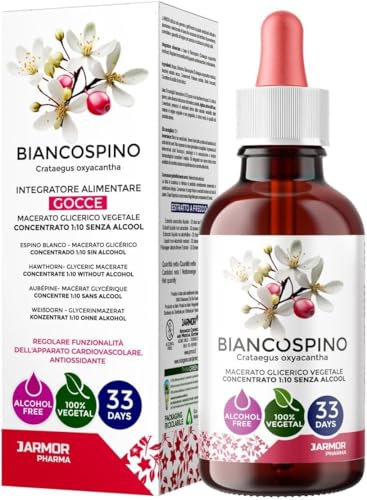 Biancospino Gocce 100ml - Integratore Liquido Naturale, Macerato Glicerico Concentrato Senza Alcol, Relax e Benessere Cardiovascolare, Prodotto in Italia J.Armor Pharma