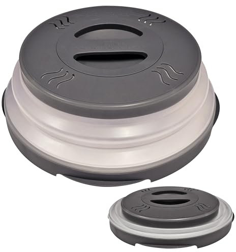 Hover Cover 2.0 Magnetic Microwave Splatter Cover, Collapsible 12-Inch BPA-Free Food Lid with Upgraded Magnets, Vented Plate Guard, Dishwasher Safe, Space-Saving Magnetic Storage - Gray