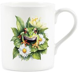 Purely Home Floral Frog Mug - Exotic Animals & Flowers Nature Gifts - Creatures Great & Small Jungle Wildlife Themed Present - Small Bone China Coffee/Tea Hot Drinks White Cup