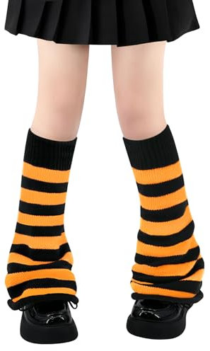 Olreco Beinstulpen Kawaii Y2K Harajuku für Mädchen Frauen Gyaru Niedliche Goth Lolita Zubehör, Schwarz & Orange Streifen Ausgestellt, Einheitsgröße