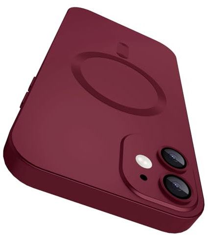 VCGFJD Magnetic for iPhone 12 Case with Camera Lens Protector [Compatible with Magnetic], Matte Metallic Lustre Slim Soft TPU Bumper Shockproof Phone Case for iPhone 12 6.1 - Wine Red