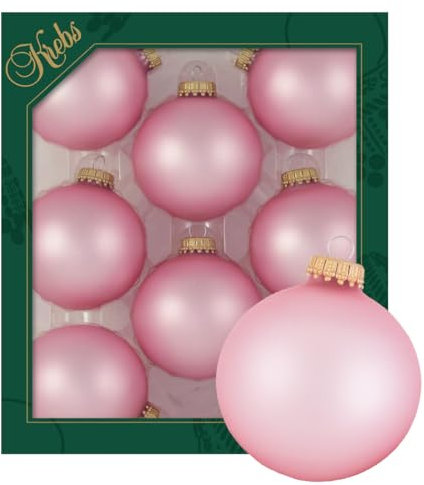 Krebs Glas Lauscha - Weihnachtsdekoration/Christbaumschmuck aus Glas - Unifarbende Kugeln - Menge: 8 Stück - Farbe: Pink matt - Größe: ca. 7 cm