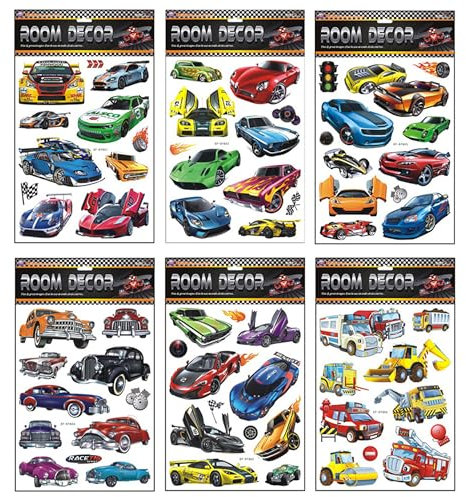 SEABABOO Wandtattoo Auto Junge3D Cars Wandsticker 6 Blättern Fahrzeuge Traktor Wandaufkleber Aufkleber Cars Wandsticker Doppelschicht Wanddeko für Kinderzimmer Jungen Schlafzimmer Babyzimmer