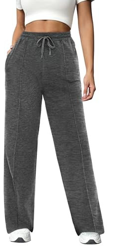 Crewhpo Pantaloni Tuta Donna Cotone Pantaloni Sportivi Comodi Pantaloni Gamba Larga Leggeri Pantaloni Casual Larghi con 3 Tasche Pantaloni Dritti per Jogging Fitness SportGrigio Scuro M