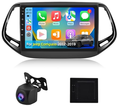 NHOPEEW 2+64G Autoradio für Jeep Compass 2017-2021 - Kabelloses Carplay & Android Auto - 10,1 Zoll Android 13 Radio - WiFi EQ GPS Mirror Link FM RDS + AHD Rückfahrkamera