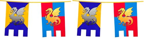 Boland 44000 - Wimpelkette Ritter und Drachen, Länge 6 m, Hängedeko mit Burg und Wappen, Girlande, Dekoration für Mottoparty, Geburtstag oder Karneval (Packung mit 2)