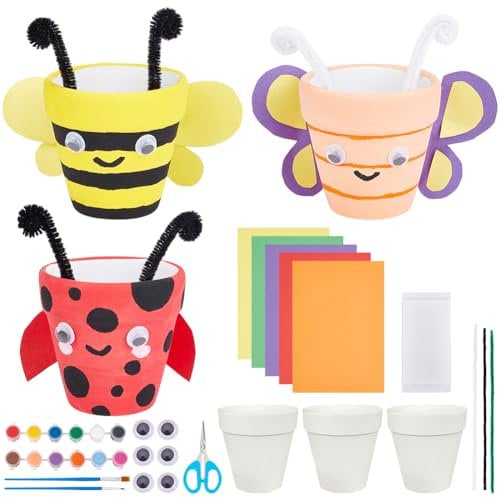 WEBEEDY 3 Sets Ceramic Flower Pot Paint Kit Paint Your Own Animals Theme Flower Pot with Cardstock,Twist Stick,Paints, Brushes and Instruction for Adults Beginner DIY Craft Kit Fun Activity Home Decor