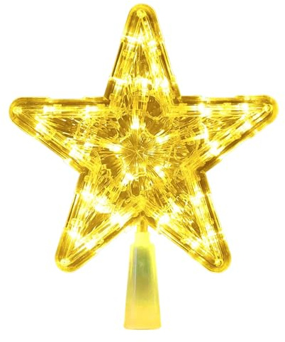 Stella Albero di Natale, 23cm Puntale per Albero di Natalizia a Forma di Stellas, LED Punta Albero di Natale Per Decorazione Interno ed Esterno Christmas Tree Festival Feste（Batterie Non Incluse）