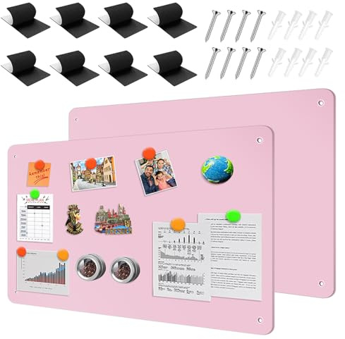 LUPATDY 2 Stück Magnettafel 43 * 30cm, Pinnwand Magnetisch, Magnetwand Kinder, Metalltafel Magnetwand Kratzfest, Magnettafel Tafel für Küche, Büro, Kühlschrank (Rosa)