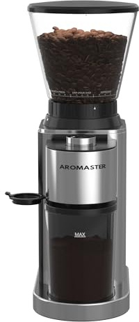 Aromaster - Moulin à café avec 48 réglages de gind, moulin à grains conique pour un usage domestique, acier inoxydable, minuterie réglable en 40 secondes, antistatique, facile à nettoyer avec