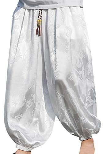 Pantaloni Hakama in Seta Gelo Stile Kung-Fu Pantaloni Hakama in Seta Gelo con Orlo Larga Kimono Wushu Pantaloni Yoga Giapponesi Morbidi per Uomo