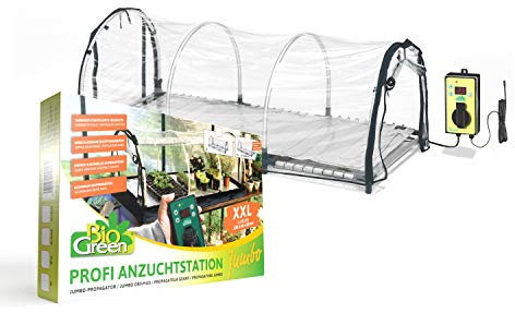 Bio Green XXL Zimmergewächshaus Jumbo | Set inkl. Heizmatte & Digitalthermostat | Robustes Aluminium-Rahmengestell | Anzuchtkasten L 130 x B 60 x H 50 cm
