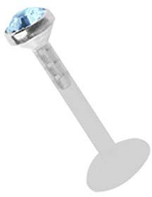 Modern Nature Piercing-Schmuck Ein Lippenpiercing Teflon Labret Stecksystem Stahl 1,2 x 8 mm + Stein 2,5 mm in hellblau-türkis