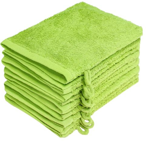 NatureMark 10er Pack Frottee Waschhandschuhe Waschlappen 100% Baumwolle Apfel grün 15x21cm