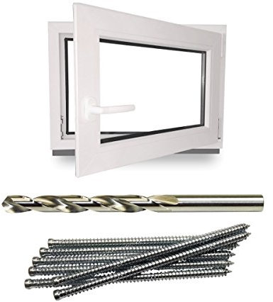 Kellerfenster - Kunststoff - Fenster - weiß - BxH: 80x50cm - BxH: 800x500 mm - Rechts + Schrauben + Bohrer