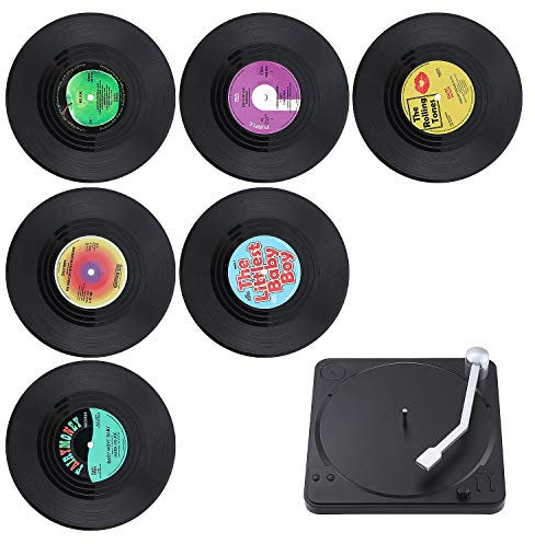 BEEK I9OH 6pcs Retro Vinyl Record Decoration Drink Placemats Non-Slip Insulated Cup Mat Home Beer Disc Coasters for Coffee Bars, Acrylic