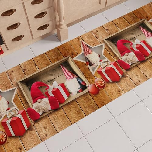 PETTI Artigiani Italiani - Tappeto Cucina Natalizio, Passatoia Cucina Natalizio, Tappeto Natalizio Cucina Antiscivolo e Lavabile, Tappeto per Natale 52x140 cm Elfo, Made in italy