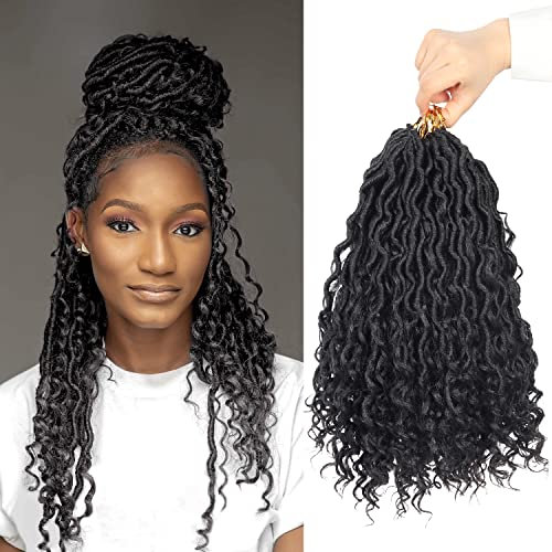 New Goddess Locs Crochet Hair 7 packs Pre Looped Curly Goddess Faux Locs Crochet Hair Pour Les Femmes Noires Bouclés Au Milieu Et Aux Fins Extension(14Inch,#1B)
