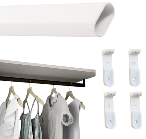 Evotrade 2 METRI Bastone Tubo Asta Appendiabiti Ovale 15x30 in Metallo per Armadio Guardaroba - Made in ITALY Verniciato a Polveri - Barra 2 Metri Con 4 Supporti Laterali In Tinta - Colore Bianco