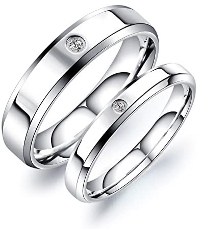 Ringe Partner, Ringe für Paare Edelstahl mit Zirkonia zum Hochzeitstag des Paares