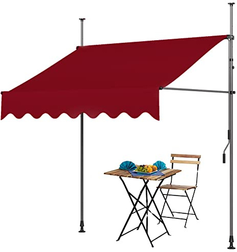 REALN Markise, Markise Balkon Ohne Bohren, Wasserdicht, Balkon-Klemmmarkise, Outdoor-Überdachung, UV-Beständig (Color : A/Red, Size : W-2.5M)