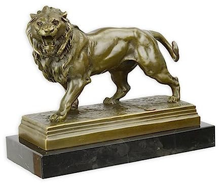 Bronzefigur Bronzeskulptur Löwe aus Bronze auf Marmorsockel H 20,5 cm Skulptur Deko Figur