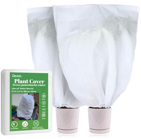 DAYGOS Plant Fleece Frost Protection Covers for Winter, 2Pcs 120cm x 180cm Large Plant Protectors from Frost, Garden Horticultural Fleece Bags Jacket with Zipper Drawstring (White)