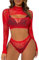 Buitifo Womens Lingerie Set Fishnet Babydoll Front Open Bodysuit Sexy Nightwear Sleepwear(Red90,one Size)