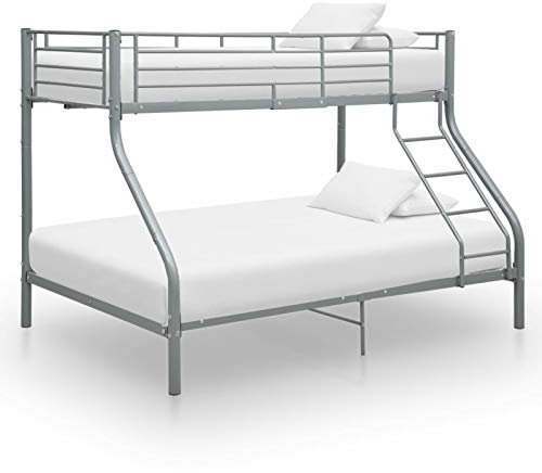 Festnight Etagenbettgestell Metall Etagenbett 3 Personen Stockbett Grau Etagenbett Jugend Hochbett Erwachsene Bettrahmen Bettgestell Metallbett Doppelstockbett Schlafzimmerbett 140x200 cm/90x200 cm