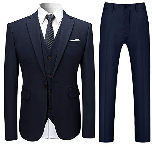 Allthemen Costume Homme 3 Pcs Costard Slim Fit Blazer et Pantalon Gilet Mariage Party Smoking Bleu 3XL