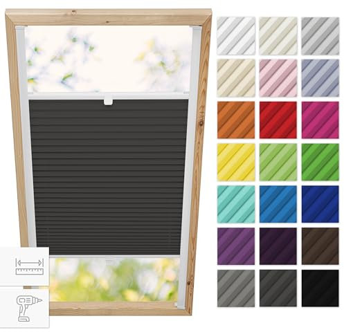 Estika Dachfenster plissee mit Bohren für Velux Fenster - Modell: F06 - Stofffarbe: Anthrazit - Dachfenster Rollo, Fensterrollo innen, Fenster plissee