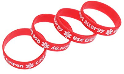 VANZACK 4 Stück Armbänder ID-Armband Lebensmittelallergie-Armband für Kinder Silikon Gummiarmband Spielzeug Krokodil Essen Kinderarmband PVC-Armband Mädchen Ausweis Schmuck Kleinkind rot