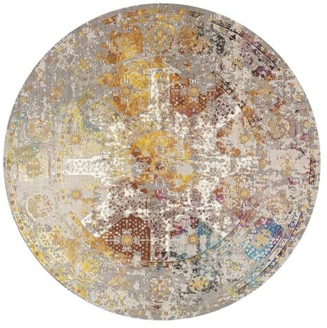 Muratap Vintage Teppich Picasso Feraghan - Traditioneller Kurzflor Teppich Klassiches Design Orient Muster, Weich und Pflegeleicht Oeko-TEX - Große: 160 cm - Rund - Farbe: Mehrfarbig