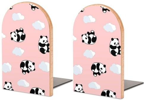 Tilivyx 1 Paire De Serre-Livres, pour La Décoration Intérieure, Design en Bois, Salon, Bureau, Cuisine, Serre-Livres Antidérapants Panda Mignon Et Nuages 12.8 * 8.0 * 2.5 cm