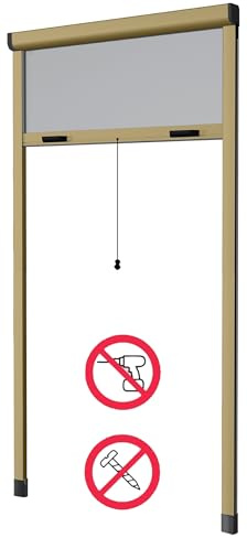 Zanzariera Verticale a Rullo Riducibile, Kit Fai da Te, Vari Colori e Misure, Installazione Senza Viti, Montaggio ad Espansione (Bronzo, 120x250)