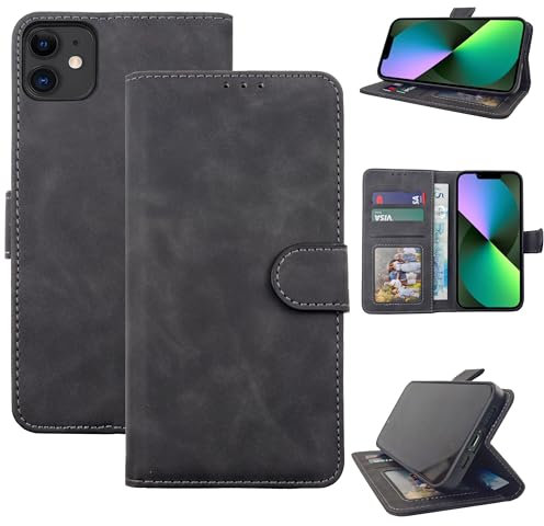EKAM Case for iPhone 11 6.1-Inch, Premium PU Leather Wallet Case Flip Phone Cover With [RFID Blocking][Card Holder][Shockproof TPU][Stand Function] Book Style Case for iPhone 11 (Black)