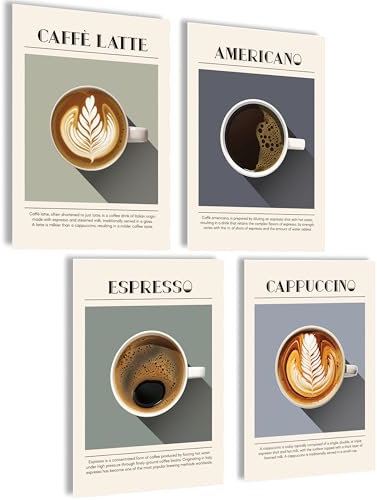mojoliving Póster de café con imagen de café, para cocina, café, decoración vintage, regalos (4 x A4, sin marco)