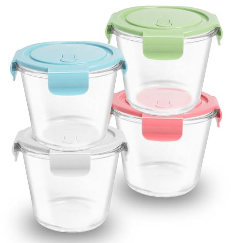 JUVEL Lot de 4 récipients en verre de 710 ml pour la préparation des repas avec couvercle, récipients en verre avec couvercle de fermeture, boîtes de conservation en verre, récipients à soupe, bocal