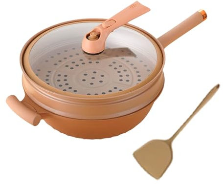 Titanium Micro-Pressure Clay Non-stick Health Cooker, Multifunctional Non-Stick Clay Pressure Cooker with Steamer Basket, 12.6 inches Integrated Wok for Steaming and Cooking (with Steamer Basket)