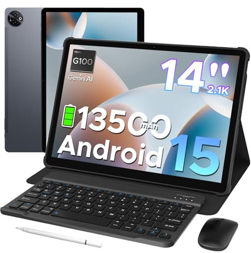 DOOGEE Tab E3 Max 14 Inch Tablet Android 15 Gaming Tablet with Keyboard, 13500mAh Battery MTK G100 Octa-Core Android Tablets 32GB RAM+256GB ROM (2TB TF), 2.1K (2160*1440), 4G LTE/5G WiFi/Widevine L1