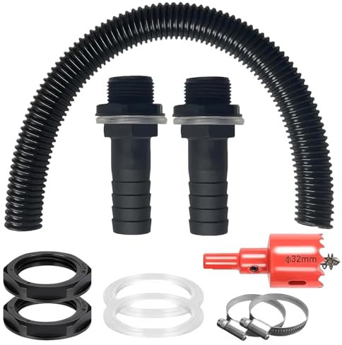 Gloryit Kit de Connexion de Récupérateurs d'eau de Pluie, Raccord pour Citernes de Pluie avec Raccords, Tuyau de Connexion de 100cm, pour Tonneaux d'eau de Pluie, Tuyau de Descente, Citernes