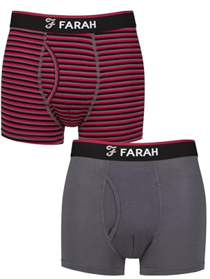 Farah Men’s Bamboo Keyhole Trunks – 2 Pack Soft Breathable Underwear, Plain & Stripe Design with Stretch Fit for Everyday Comfort, Sizes S–XXL
