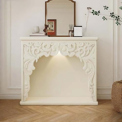 CIXCTHP Cream Fireplace Mantel Shelf, Vintage Ornamental Console, Decorative Entryway Console Table, Display Stand for Living Room, Bedroom, Office(Beige)