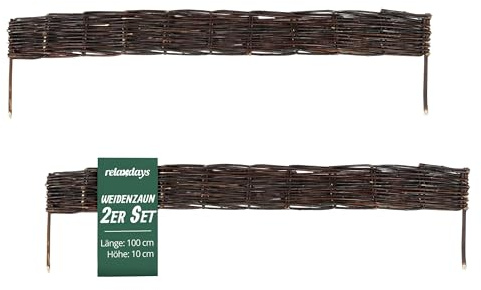 Relaxdays Beeteinfassung, Weide, 2er Set, HxB: 10 x 100 cm, braun | zum Stecken, Beet & Rasen, niedrige Beetumrandung