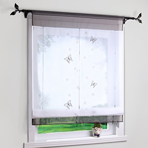 Yujiao Mao Bändchenrollo mit Besticke Schmetterlinge Transparent Raffgardinen Raffrollo Grau BxH 80x140cm