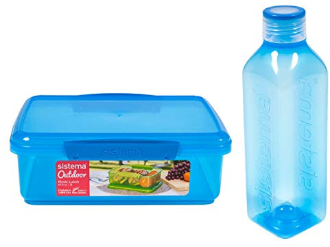 Sistema 1L Square Water Bottle + 2L Lunch Box - Blue